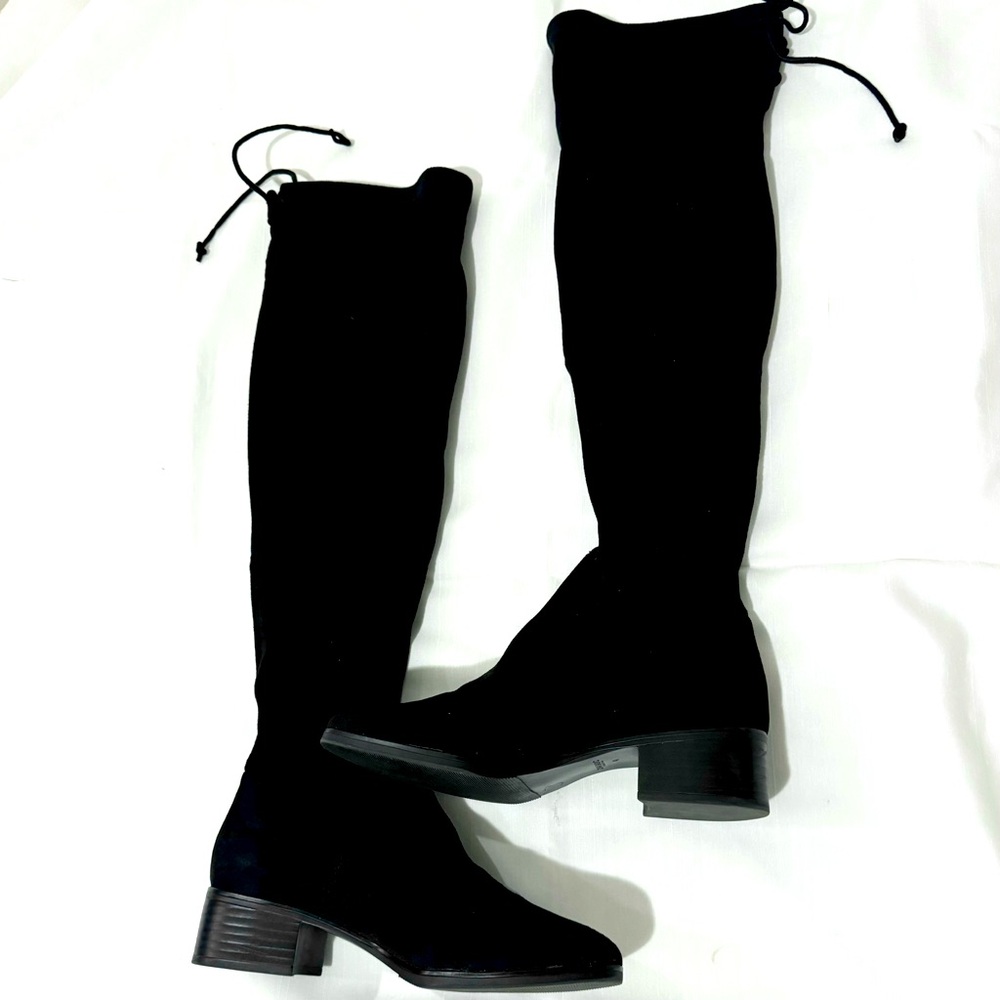 Zara Black Over the Knee Block Heel boots Sz 41